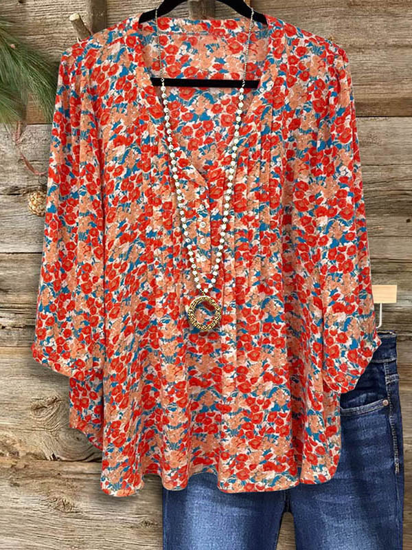 Floral Pleated Casual Blouse