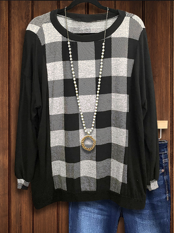 Classic Black Plaid Patchwork Casual Top