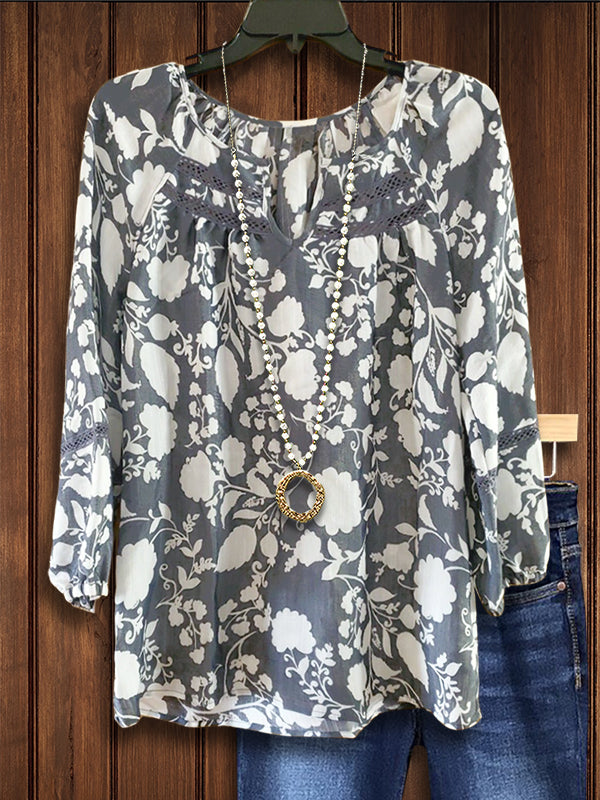 Silhouette Floral Print Casual Blouse