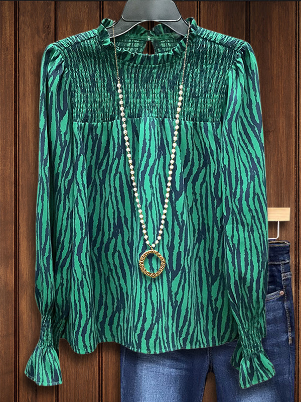 Animal Print Ruffled Casual Blouse