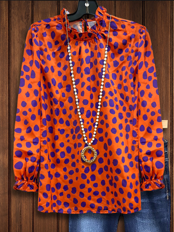 Contrast Color Dot Print Fashion Blouse