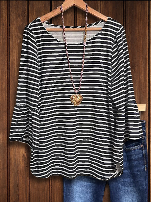 Striped Ruffled Casual Blouse