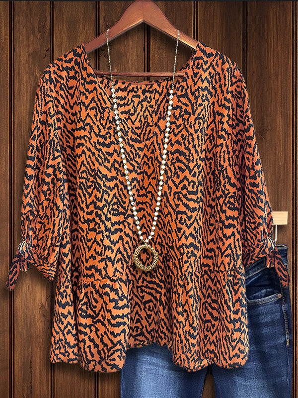 Animal Print Lace-Up Blouse