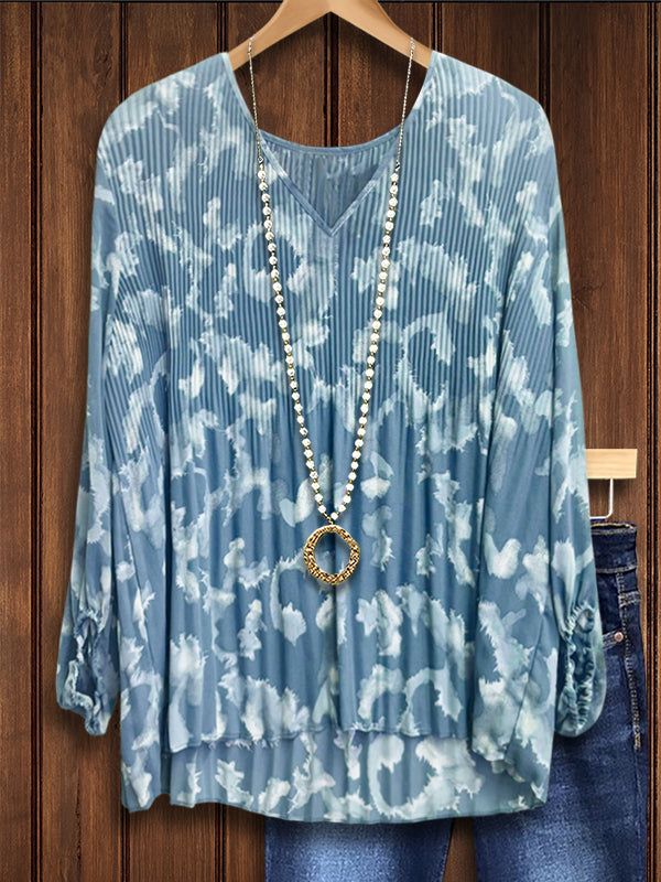 Abstract Print Pleated Casual Blouse