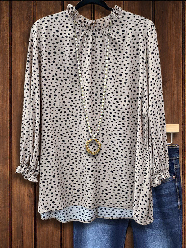 Classic Dotted Print Ruffled Blouse