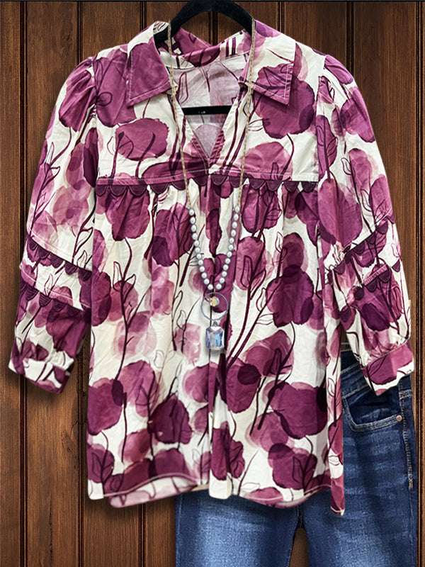 Abstract Floral Print Fashion Blouse