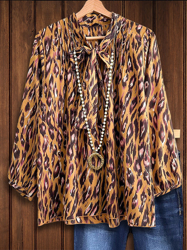 Leopard Print Lace-Up Fashion Blouse