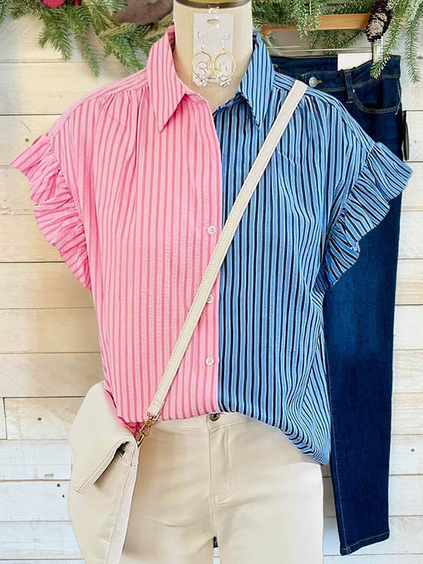 Blue and Pink Contrast Floating Sleeves Shirt