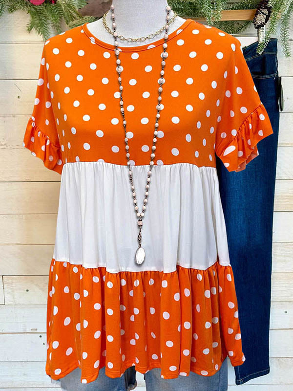 Polka Dot Print Ruffled Blouse