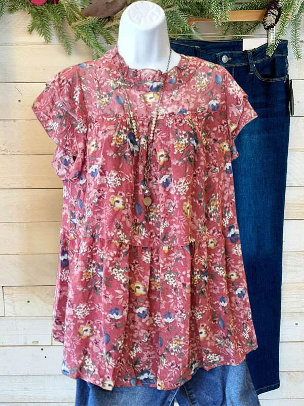 Vintage Floral Ruffle Casual Blouse