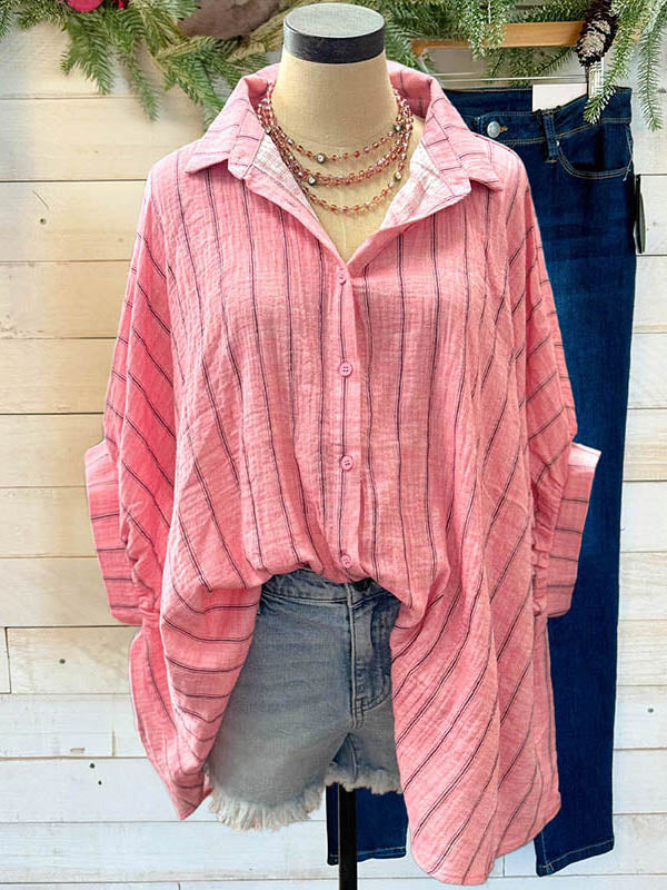 Striped Dolman Sleeve Casual Blouse