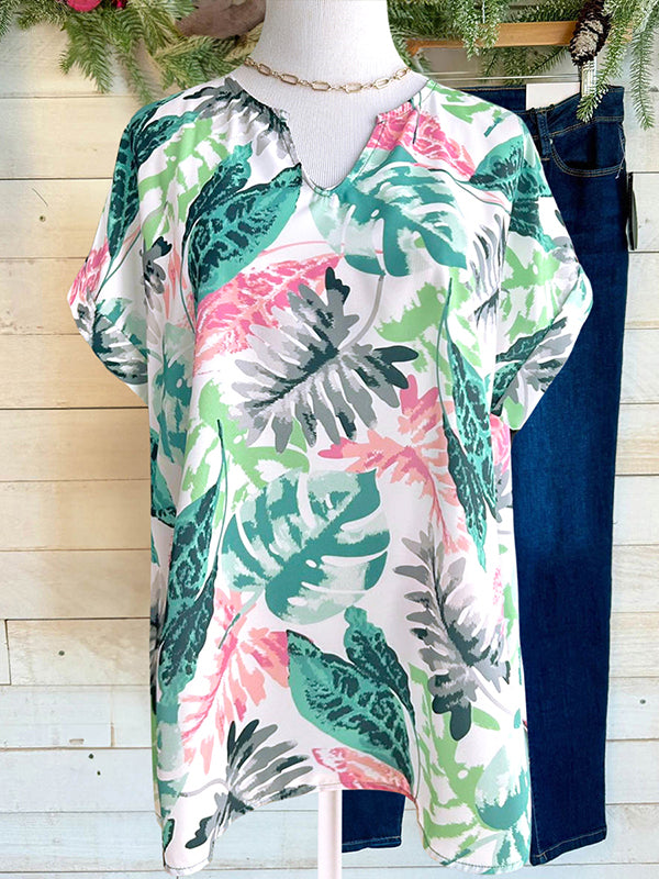 Fresh Leaf Print Casual Blouse