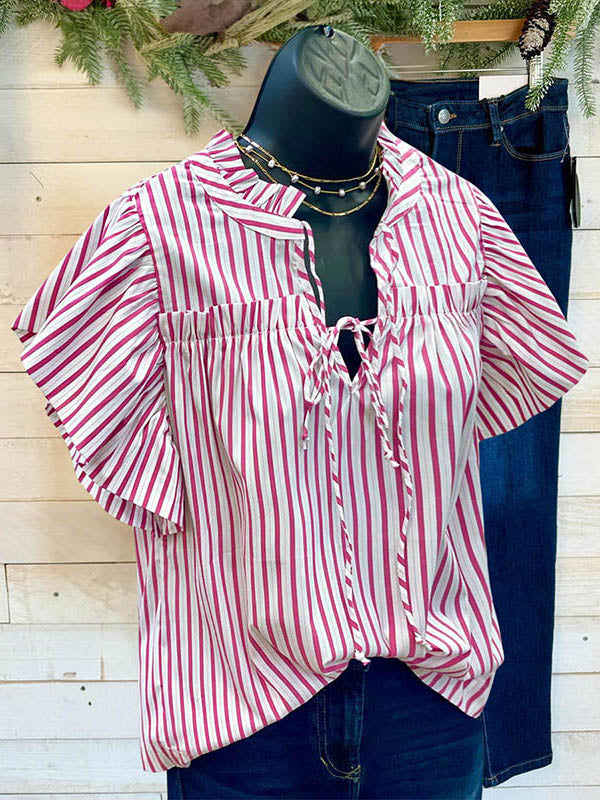 Classic Striped Ruffled Casual Blouse