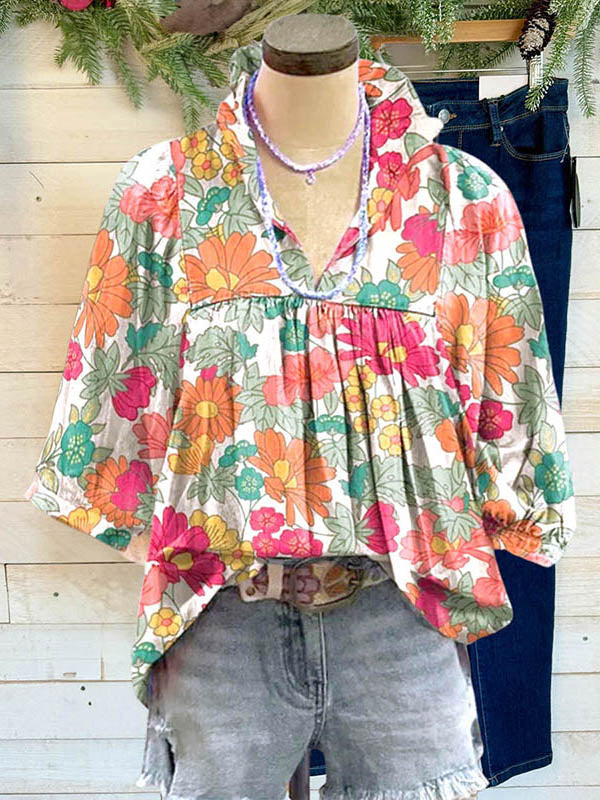 Vintage Floral Casual Blouse