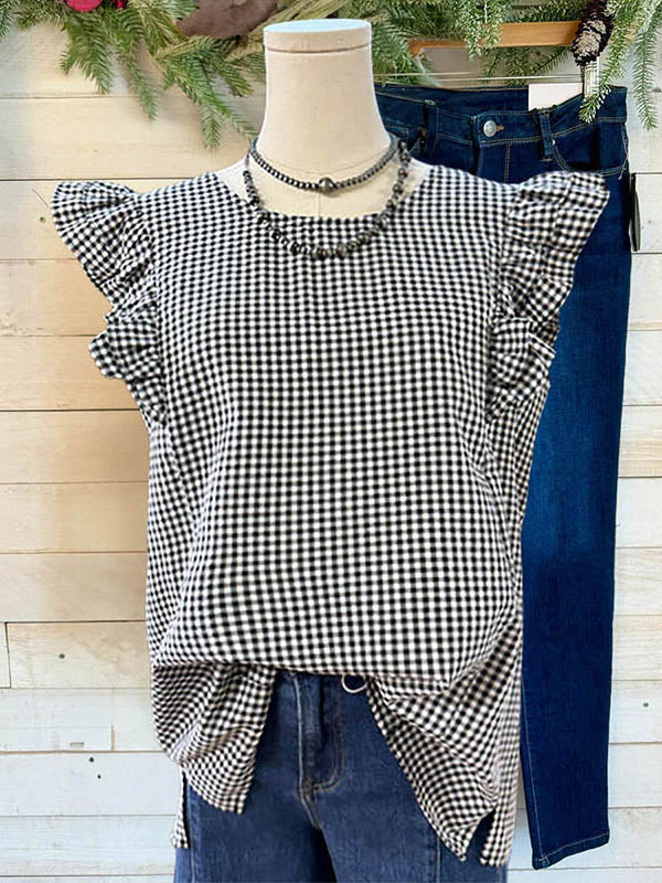 Classic Check Ruffle Casual Blouse