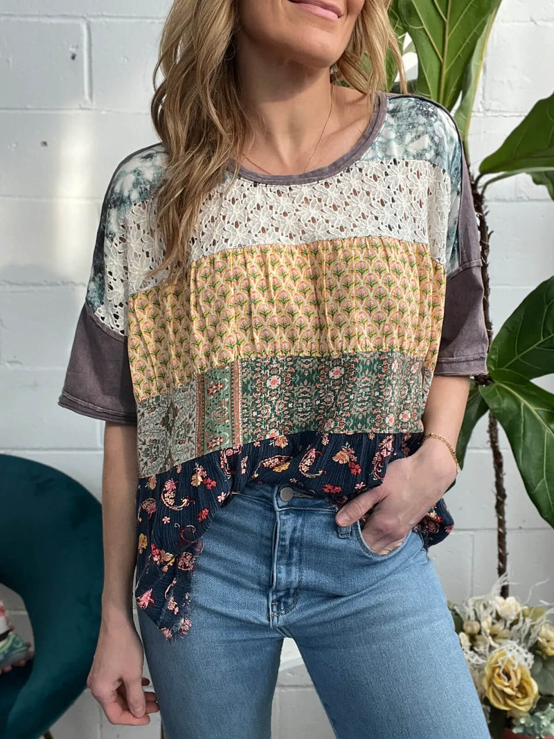 Through The Tulips Patchwork Tee