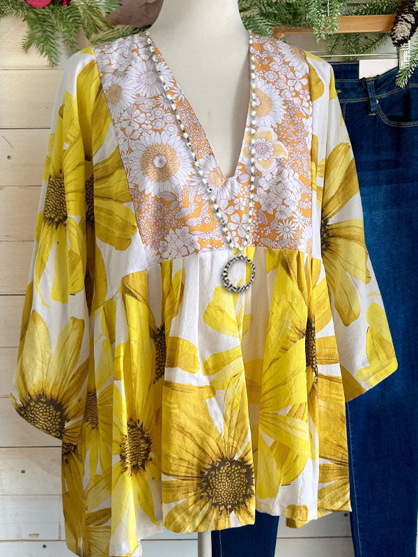 Cozy Sunflower Print Top